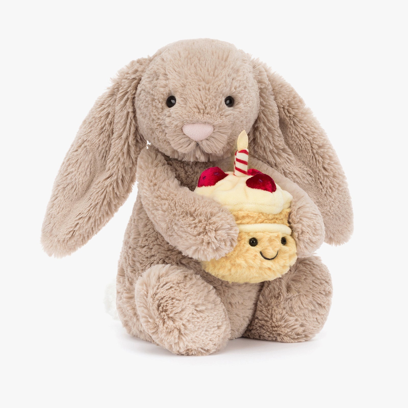 Plush Birthday Bunny with Cupcake – Super Soft Cuddly Toy for Kids & Gifts